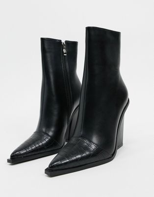 Mirren heeled ankle boots in black croc mix