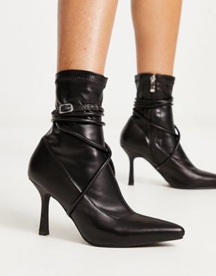 Monissa strap detail stiletto ankle boots in black