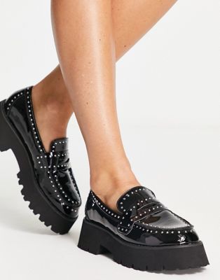 Niamh studded chunky loafers in black patent