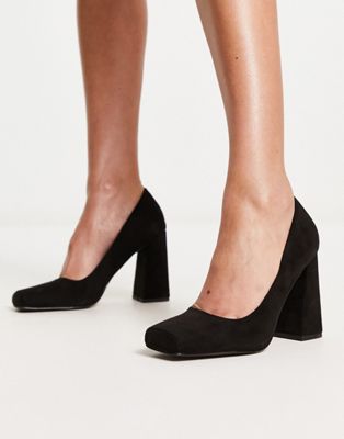 Petunia square toe shoes in black faux suede