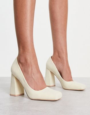 Petunia square toe shoes in cream faux suede