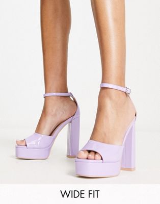 Aasma platform heeled sandals in lilac patent
