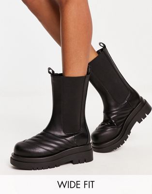 Adalee stitch detail calf length boots in black