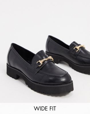 Empire chunky loafers in black with gold snaffle