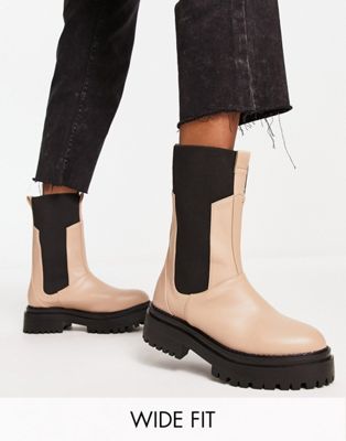 Lizzo flat boots with contrast knit panel in beige