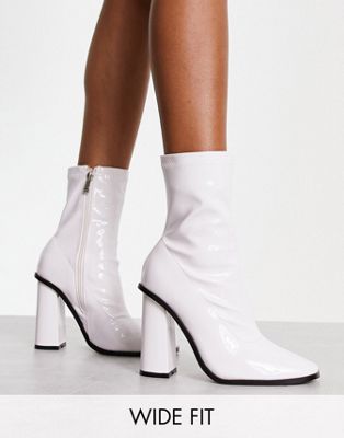 Saylor block heel sock boots in white patent