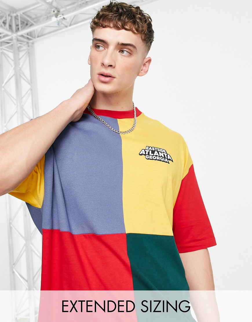 фото Разноцветная oversized-футболка в стиле колор блок с вышивкой на груди asos design-разноцветный