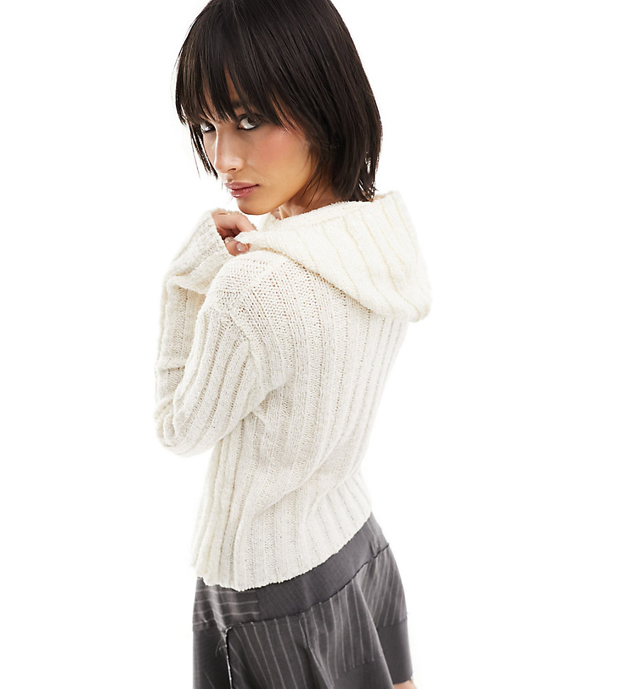 Reclaimed Vintage 90s knitted hoodie jumper in cream-White
