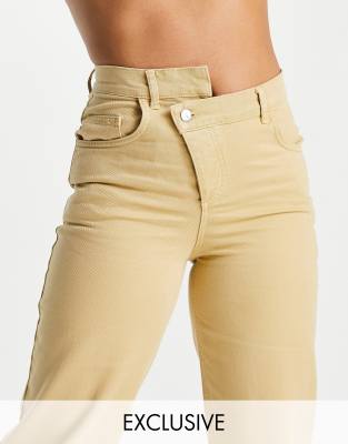 Reclaimed Vintage Inspired stepped waistband dad jeans in stone - Click1Get2 Promotions