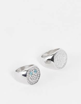 Reclaimed Vintage Inspired unisex sparkly ring pack with Faith ring in silver - Click1Get2 On Sale