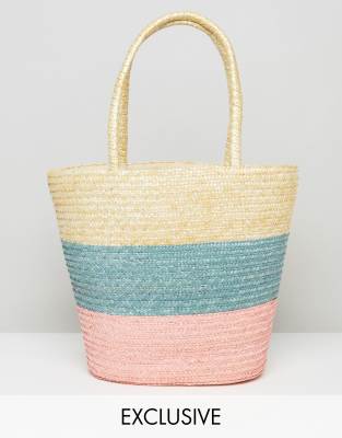 Reclaimed Vintage Pastel Stripe Straw Bag