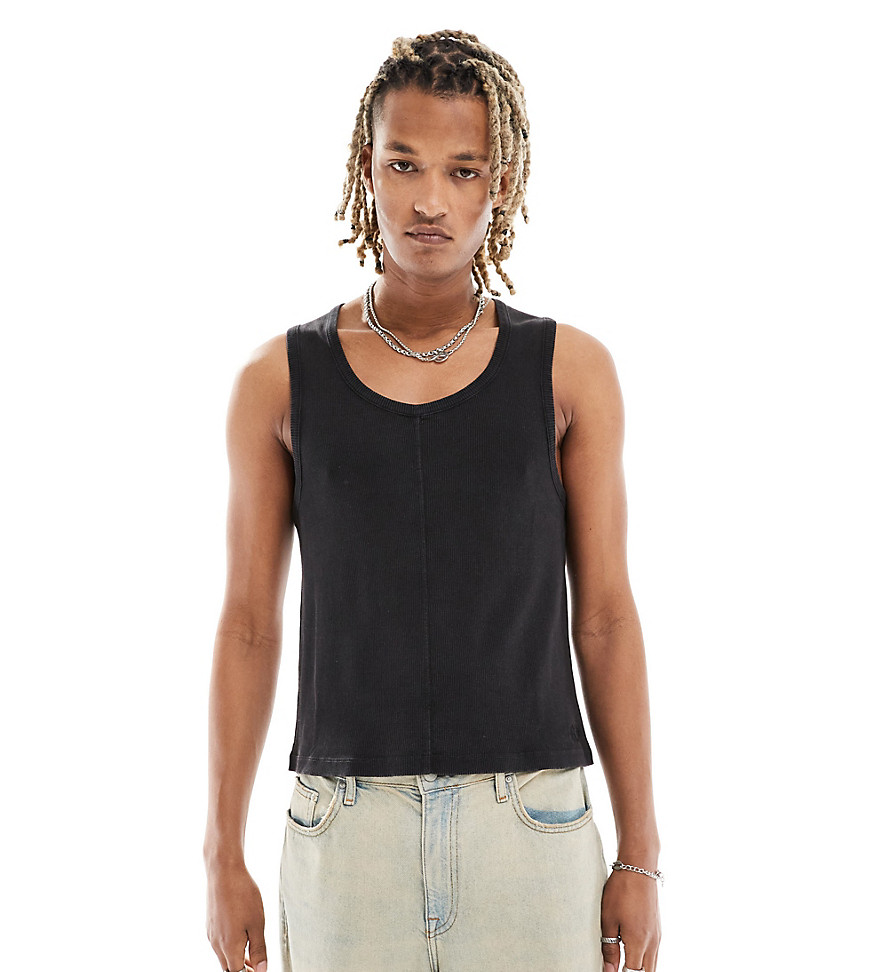 Reclaimed Vintage ribbed vest with seaming detail in washed black-Grey