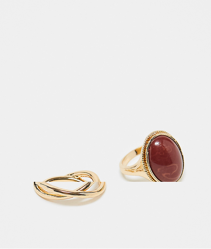 Reclaimed Vintage ring 2 pack with red stone in gold
