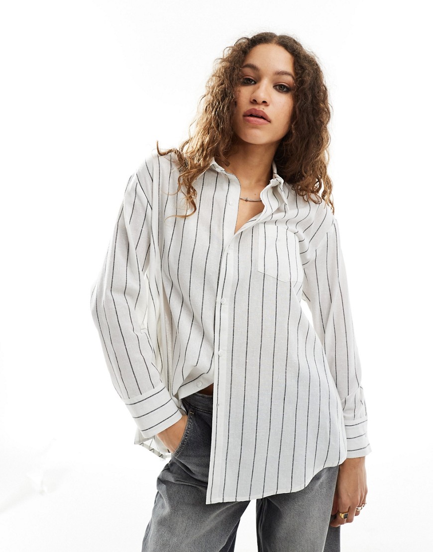 Reclaimed Vintage shirt with asymmetric buttons in black and white pinstripe-Multi