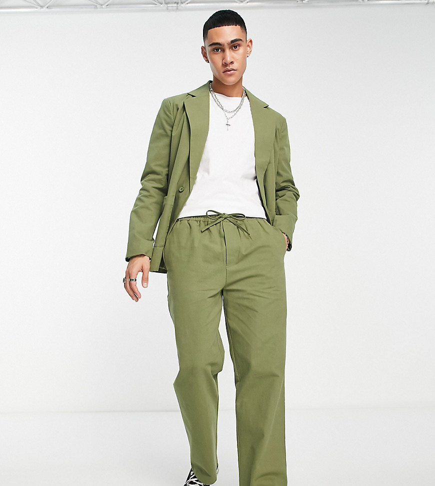 Reclaimed Vintage straight leg relaxed summer suit trouser in khaki co-ord-Green