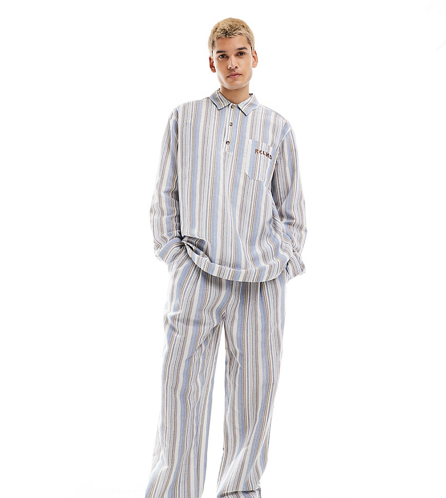 Reclaimed Vintage textured stripe pull on trouser co-ord-Blue