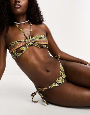 Reclaimed Vintage Triangle Bikini Bottom In Brown Floral ASOS