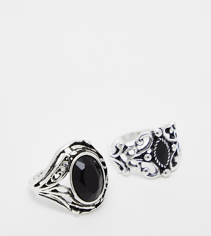 Reclaimed Vintage unisex cutwork stone ring pack-Silver
