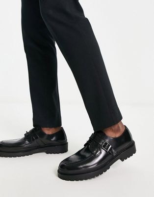 chunky lace up shoes with hardware strap in black leather