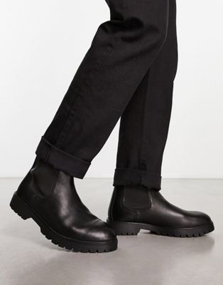 chunky mid calf chelsea boots in black leather