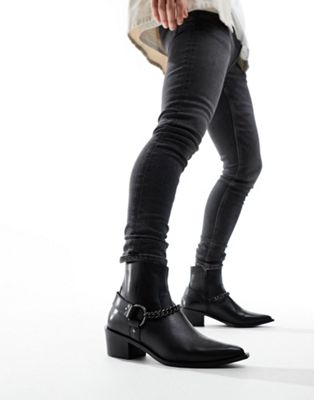 heeled hardware chain western boots in black leather