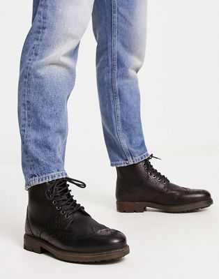 lace up brogue boots in black leather