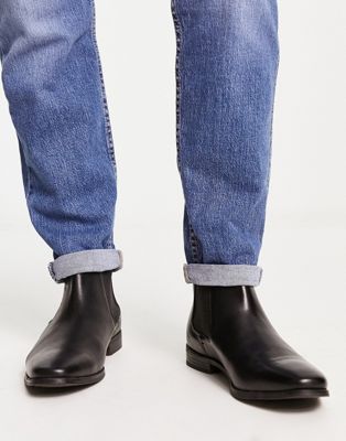 leather formal chelsea boots in black