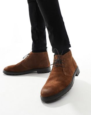 wide fit chukka worker boots in brown leather