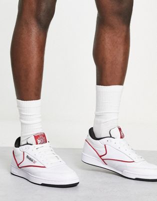Club C Mid ll trainers in white and red- exclusive to ASOS