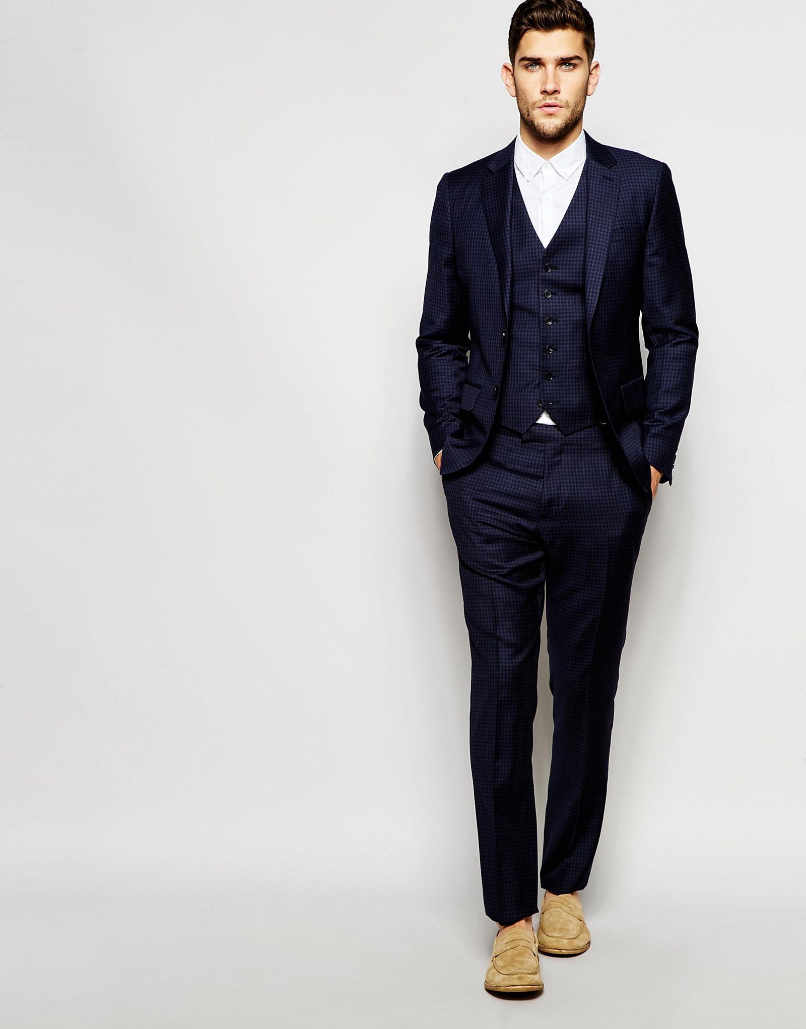 Reiss Check Suit Trousers in Slim Fit