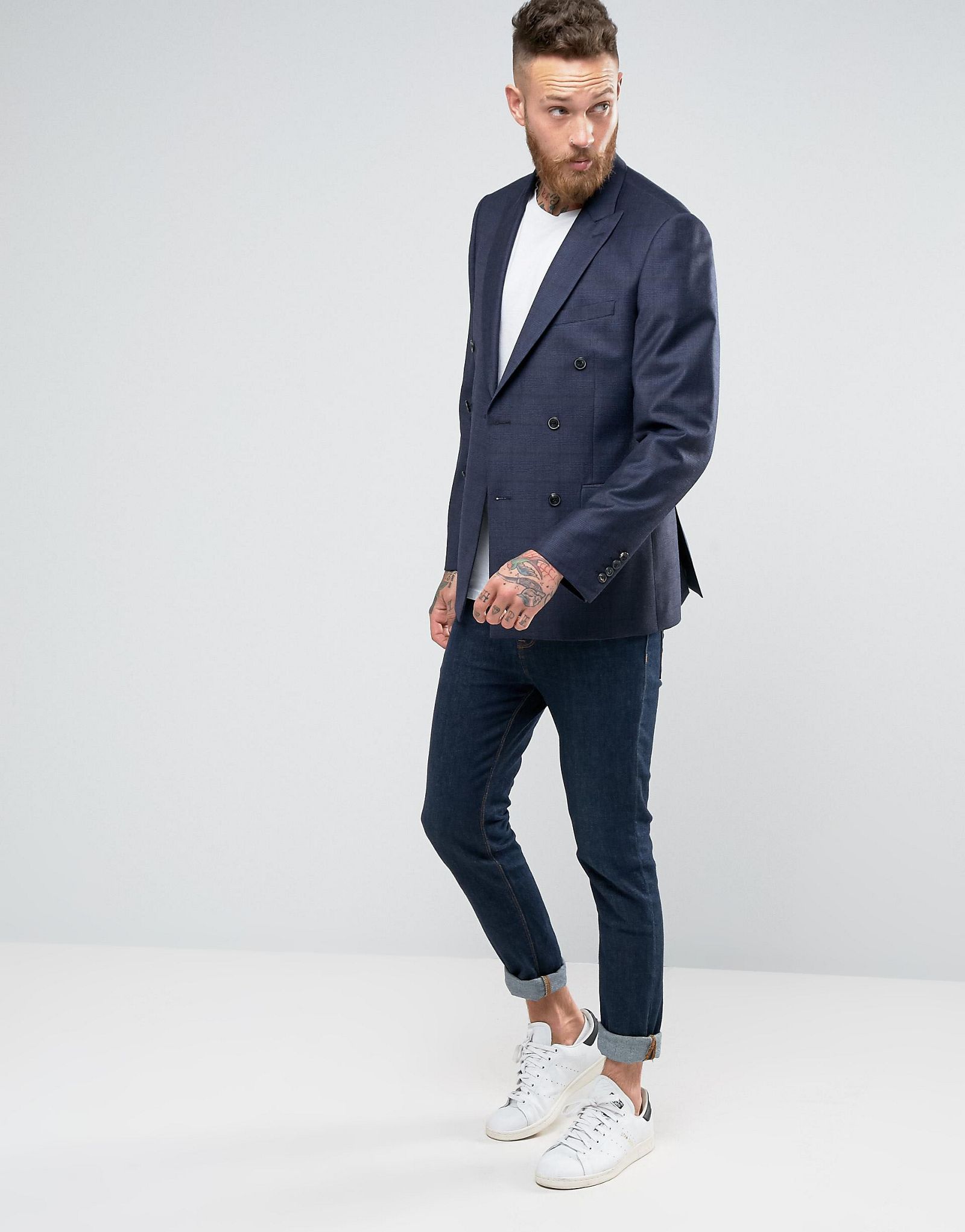 Reiss Double Breasted Check Blazer in Slim Fit