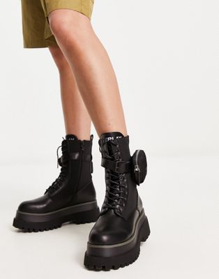 chunky lace up boot in black