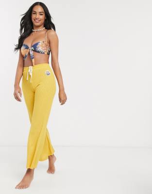 Rip Curl Boardwalk ribbed flared pants in mustard - Click1Get2 Sale