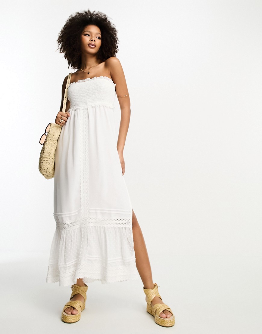 River Island bandeau maxi dress with lace detail in white