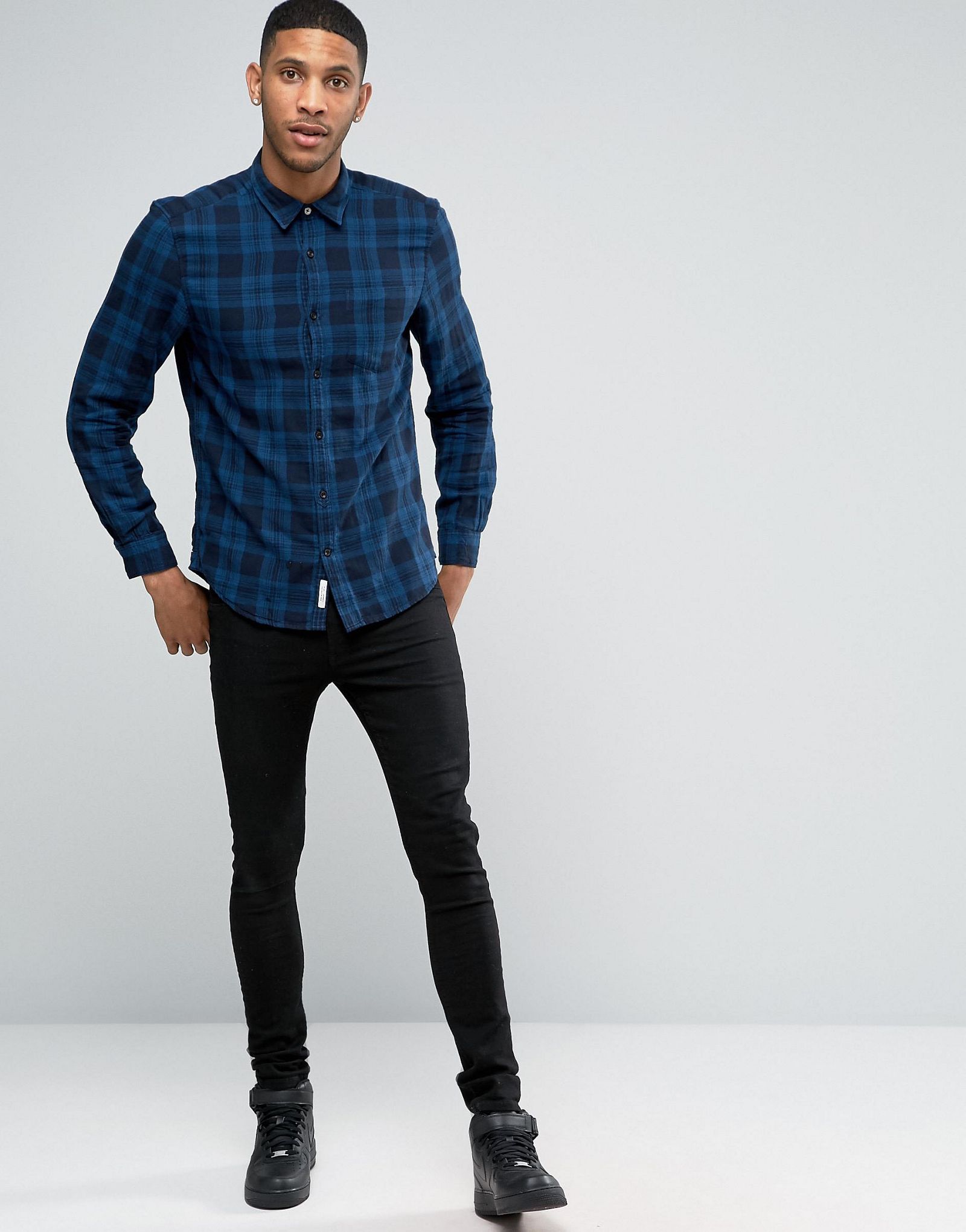 River Island Check Shirt In Regular Fit In Blue