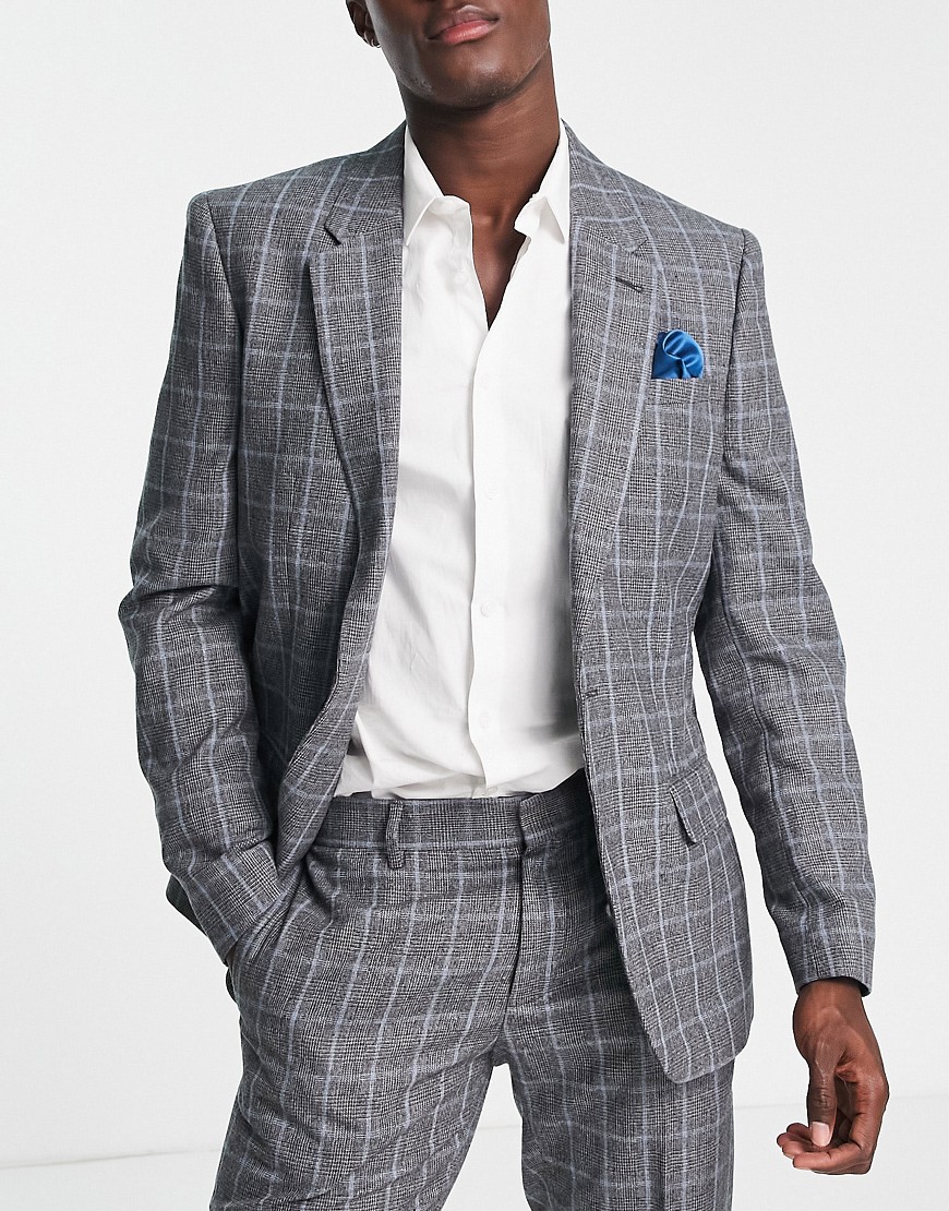 River Island checked suit jacket in grey