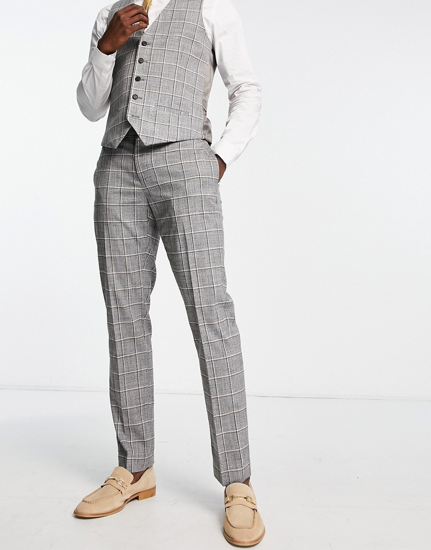 River Island checked suit trousers in grey check
