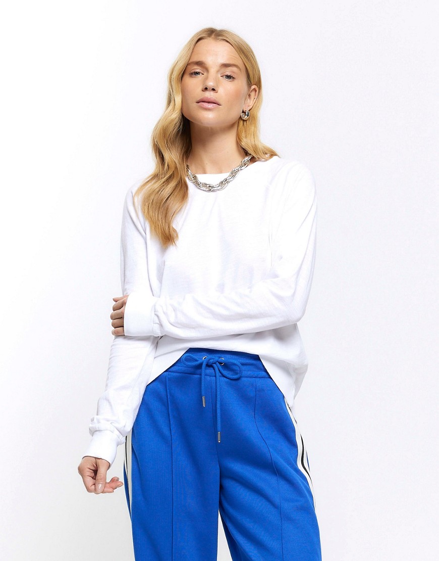 River Island Crew neck long sleeve top in white