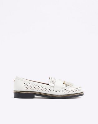 Cut out tassel loafers in white