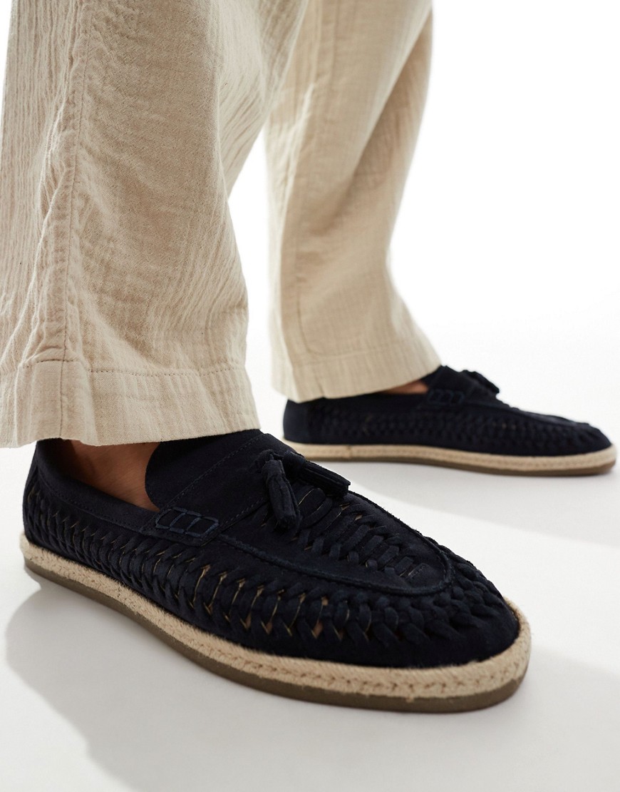 River Island espadrille woven loafers in navy-Blue