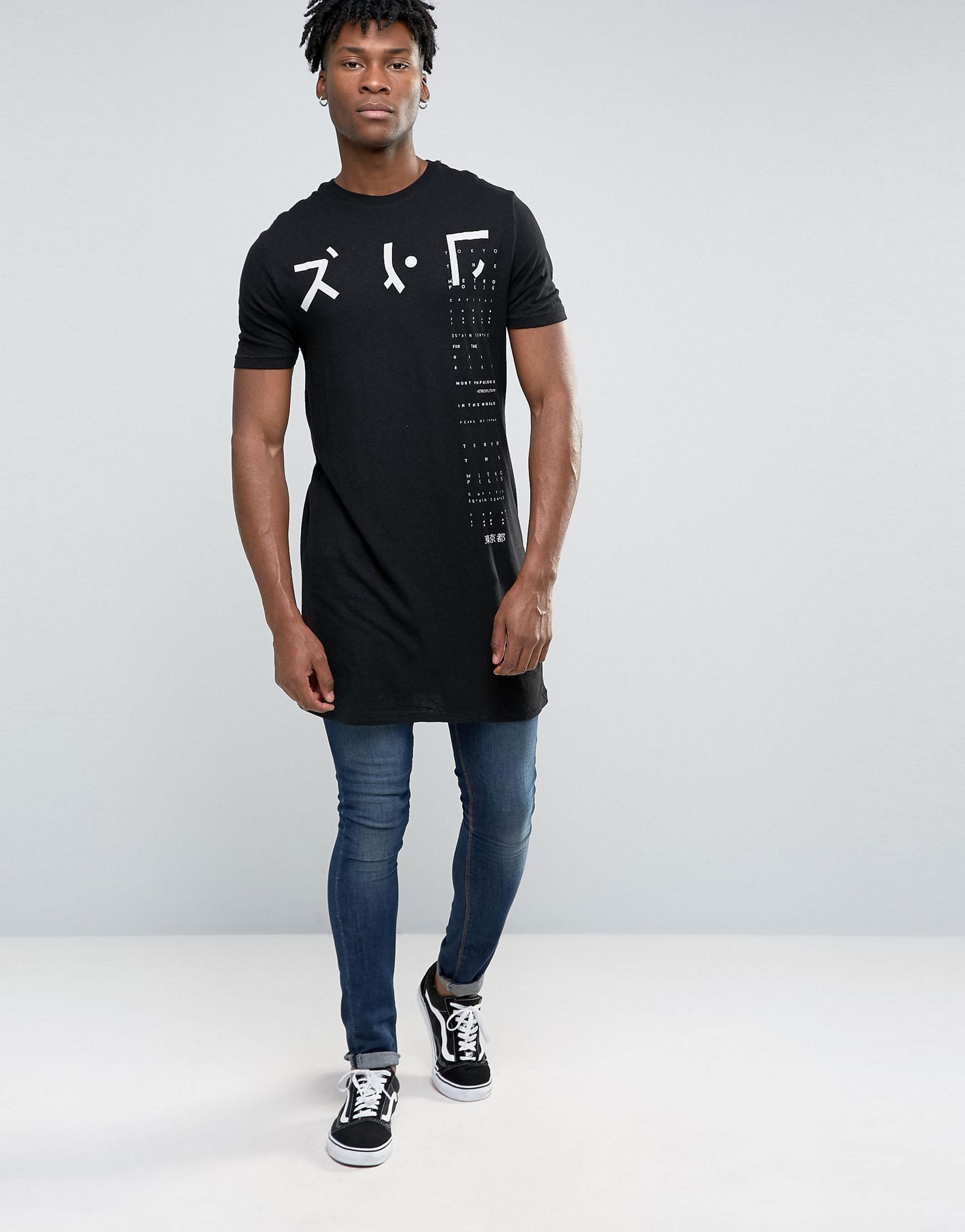 River Island Extreme Longline T-Shirt With Print In Black