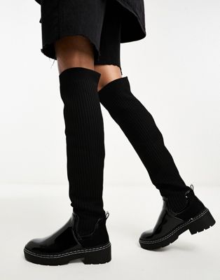 high leg knit boot in black