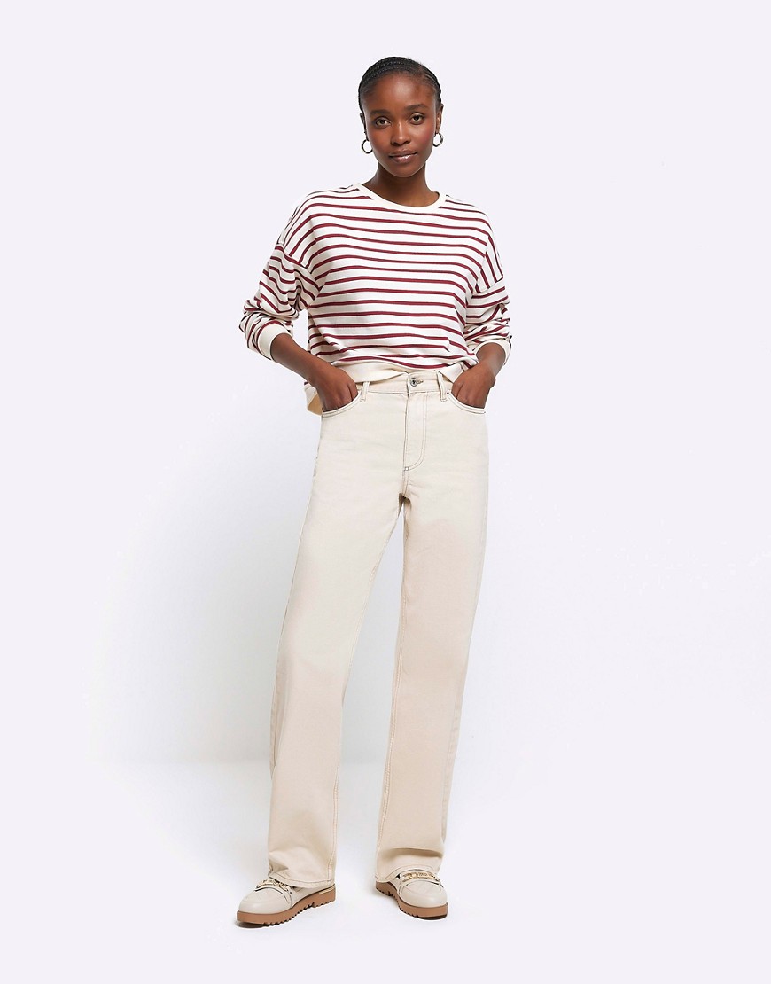 River Island High waisted relaxed straight jeans in ecru-Neutral