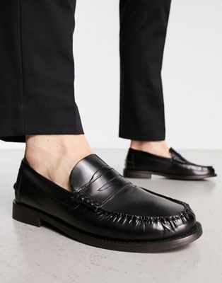 leather penny loafers in black