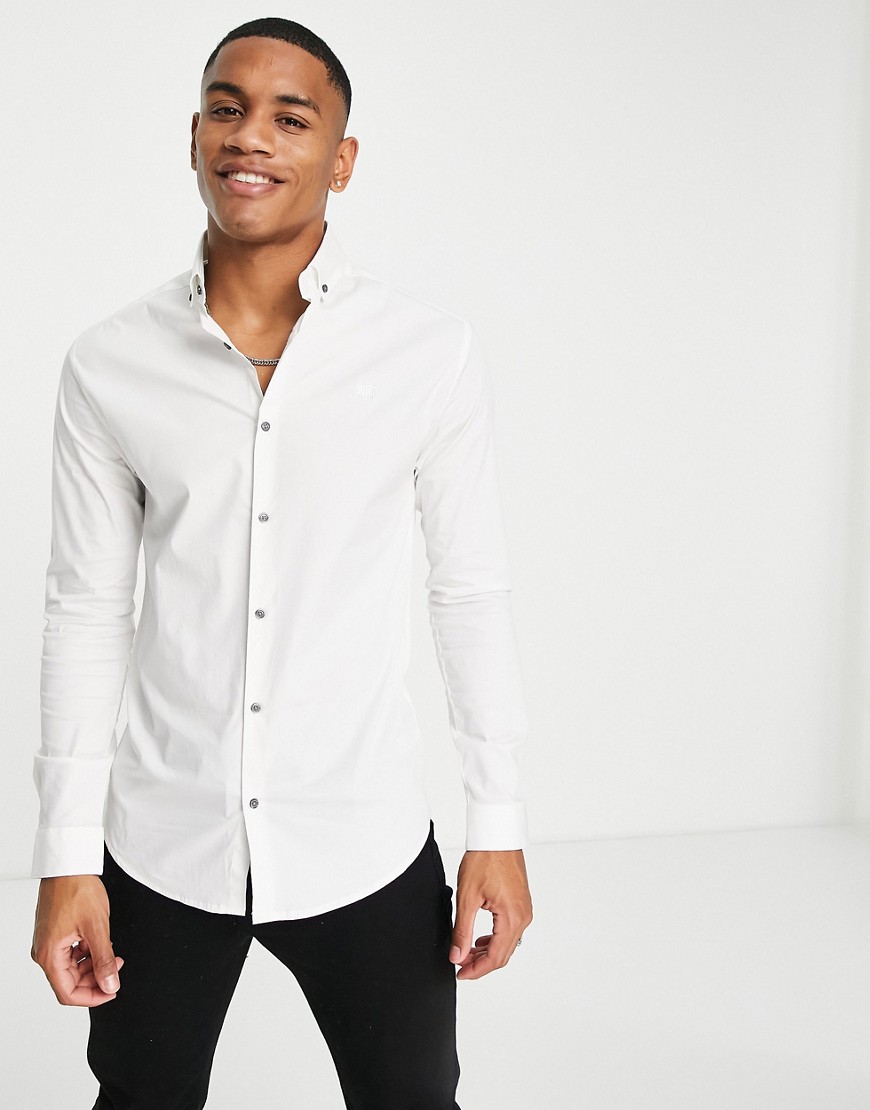River Island long sleeve smart muscle shirt in white