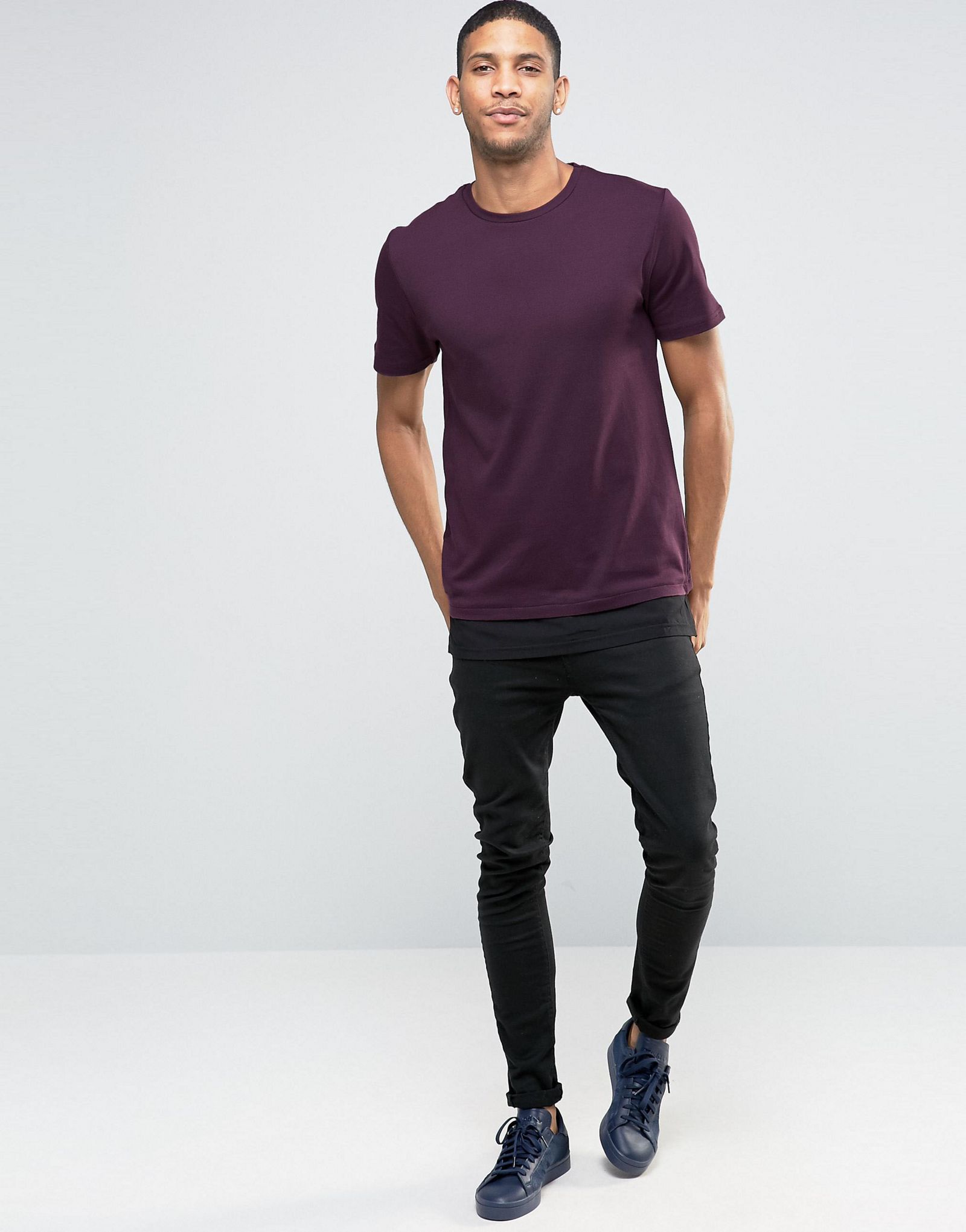 River Island Longline T-Shirt In Burgundy With Double Layer