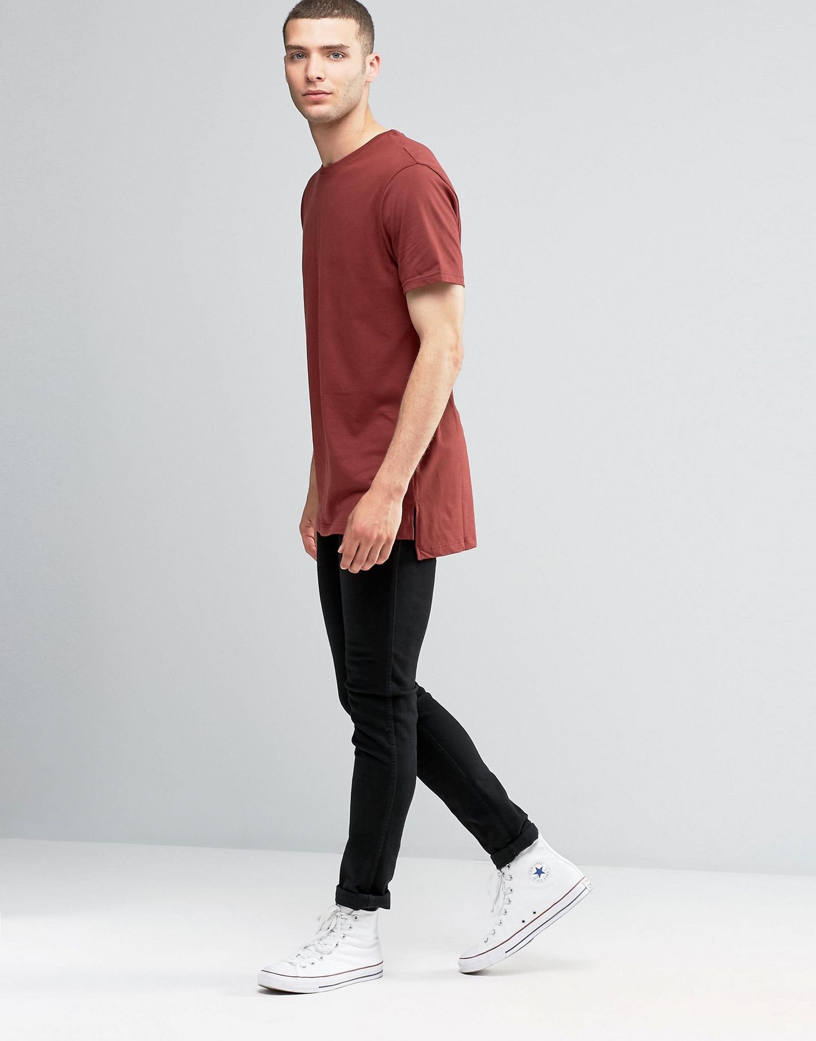 River Island Longline T-Shirt With Stepped Hem In Rust