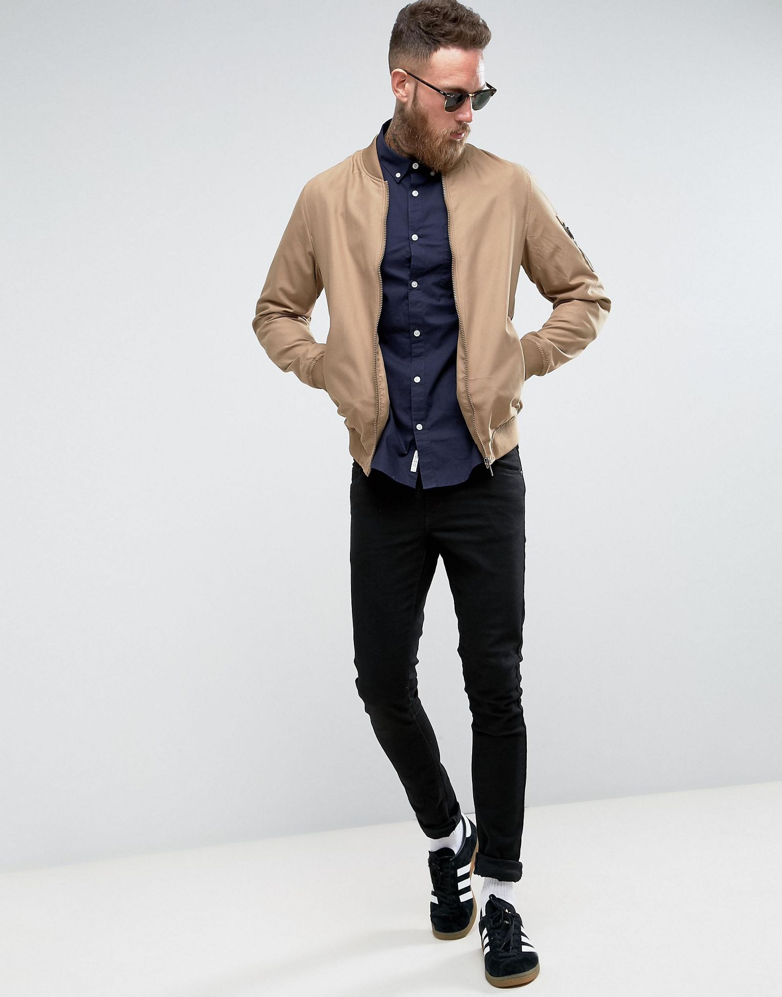 River Island Oxford Shirt In Navy Blue In Regular Fit