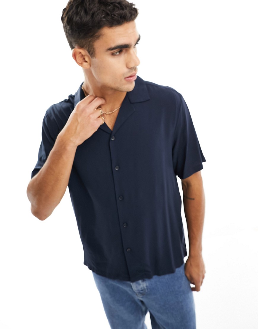 River Island relaxed fit short sleeve shirt in navy