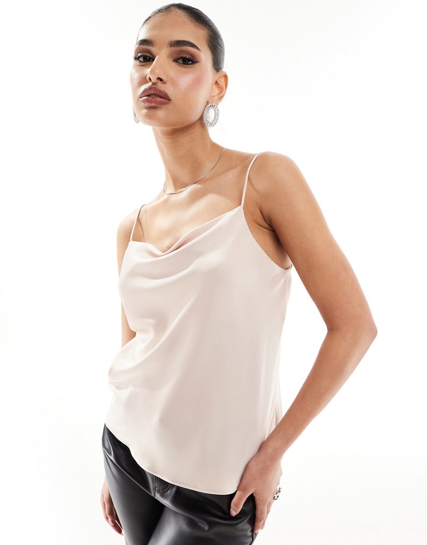River Island satin cowl neck cami top in light pink